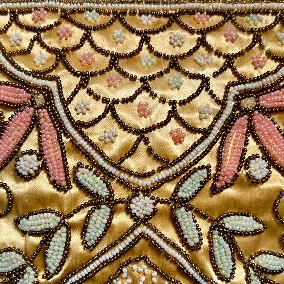 Vintage Beaded Purse Satin Evening Handbag 1940s 1950s Wedding Purse France - Picture 4 of 12